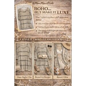 METALLIC GOLD LACE BOHO STATEMENT DRESS Damianou Neiman Marcus Knit Dress Size M